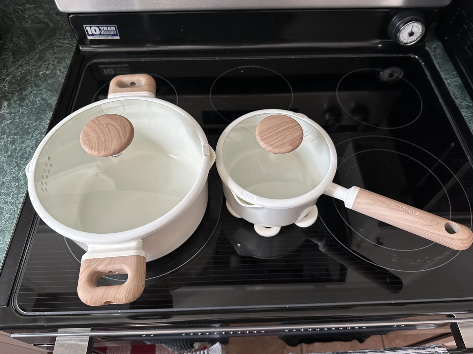 CAROTE 21pcs Ceramic Cookware Set, Pots and Pans Set | Non-Toxic Healthy Cooking Set with Silicone Lids, Dishwasher Safe, Even Heating, with Steamer & Silicone Trivet, PFAS FREE customer photo 1