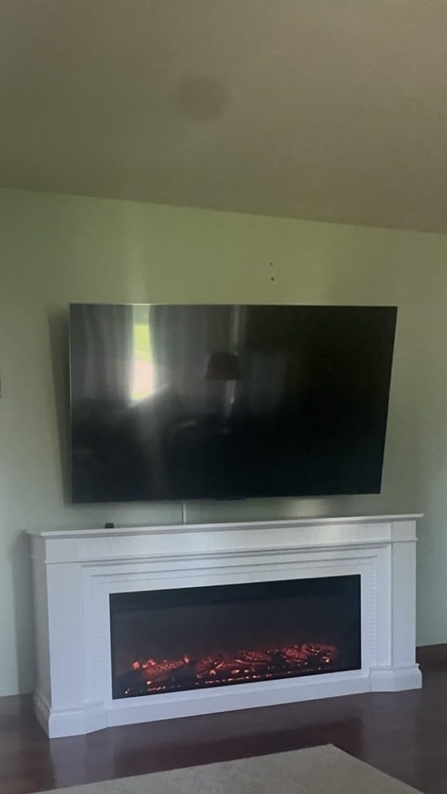 PRAISUN 70'' Fireplace TV Stand with 48'' Electric Fireplace, French Country Style, Distressed White, Entertainment Center for 65, 75 inch TV customer photo 1