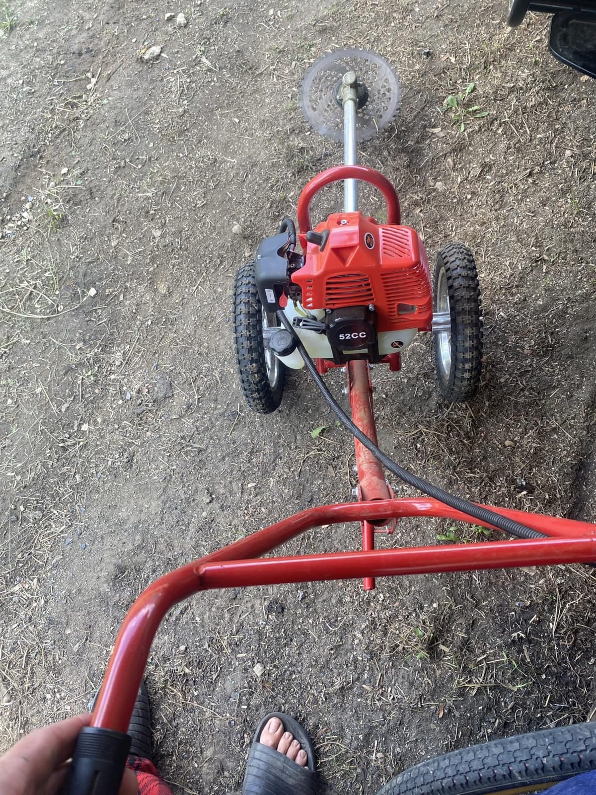 52CC Walk Behind Brush Cutter, 2 Stroke Gasoline Lawn Mower Trimmer, Air-Cooled Walk Behind String Trimmer w/Fuel Tank Gasoline Engine for Home Yards Gardens, 6500-7000R/Min customer photo 1