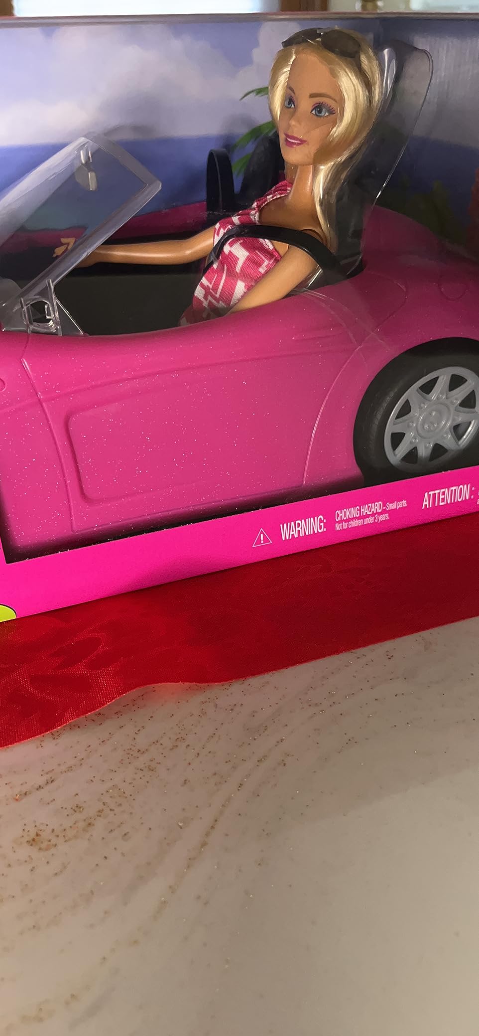 Barbie Playset with Sparkly Pink 2-Seater Toy Convertible Car Featuring Glam Details & Fashion Doll in Sundress & Sunglasses (Amazon Exclusive) customer photo 1